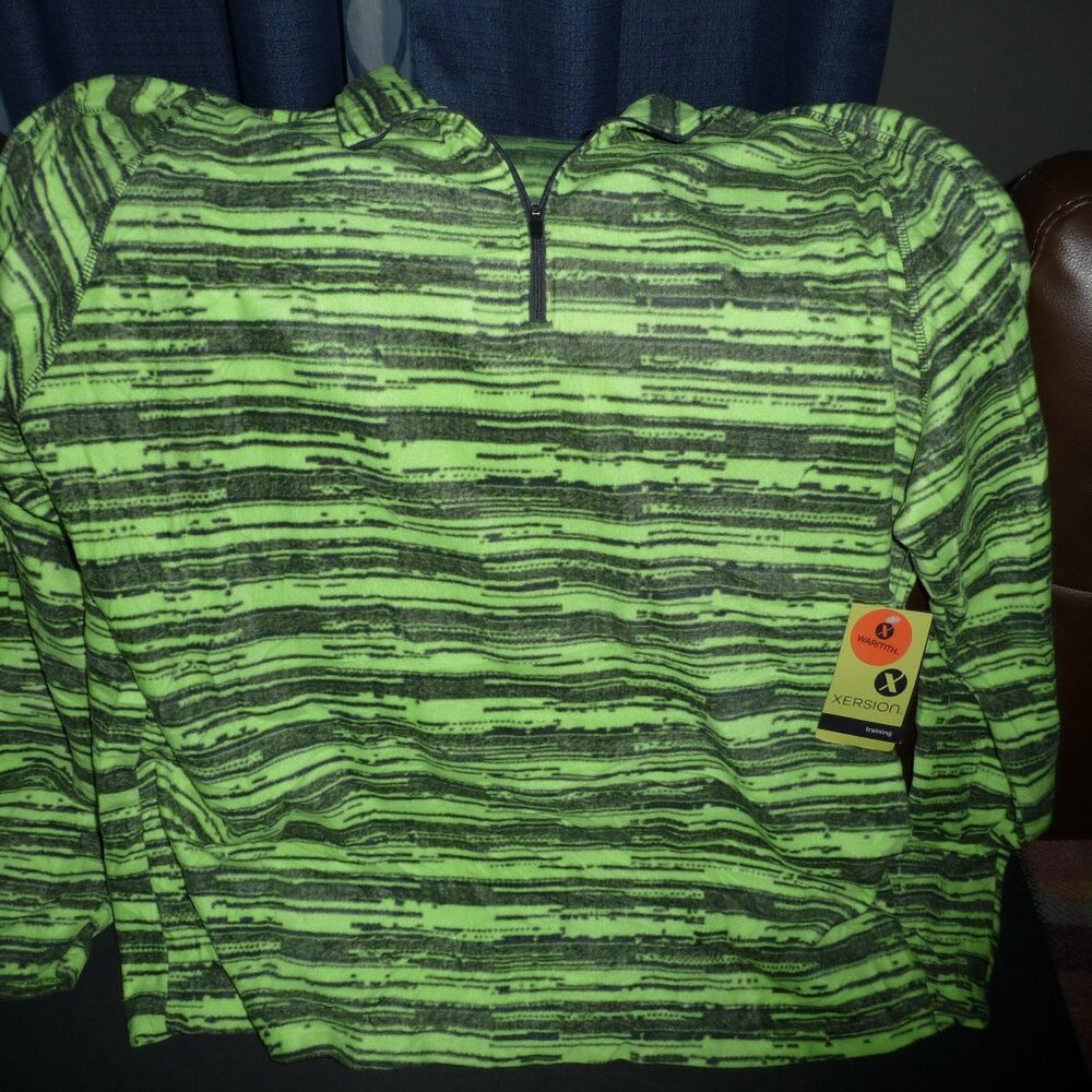 Zippered Collar Long Sleeve Men's XXL Lime Green Top, 100% Polyester, NWT
